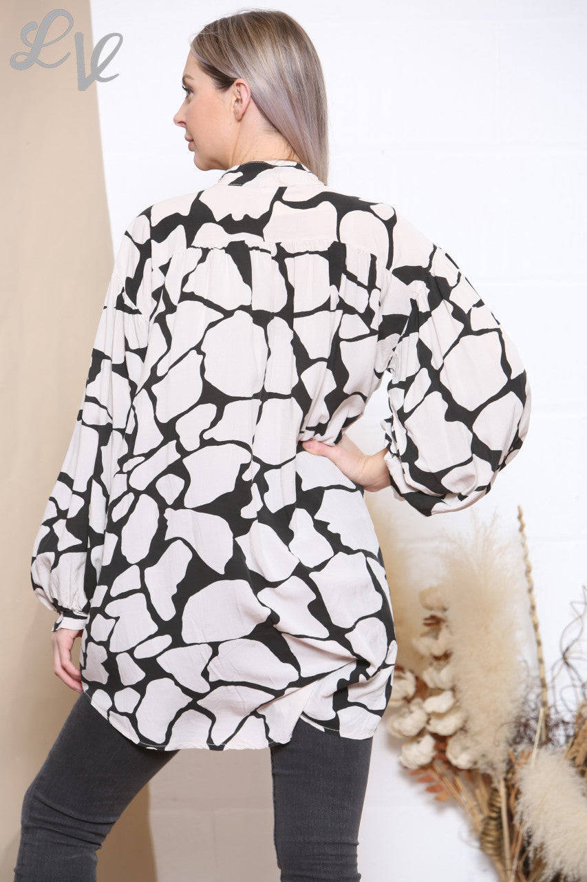 Ladies Giraffe Print Shirt Top Stone