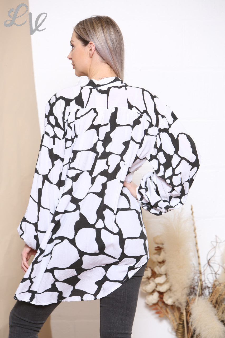 Ladies Giraffe Print Shirt Top White