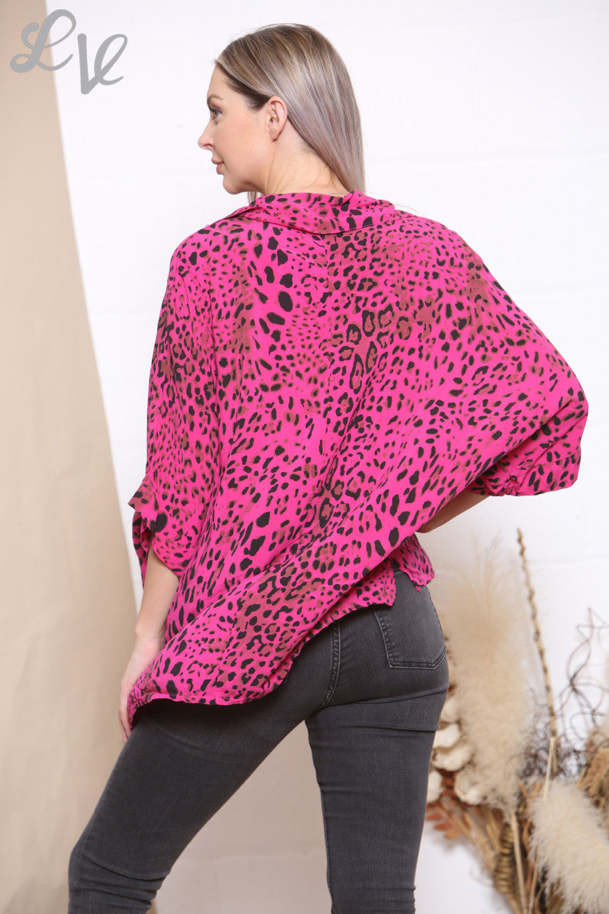 Dameshemd met dierenprint cerise