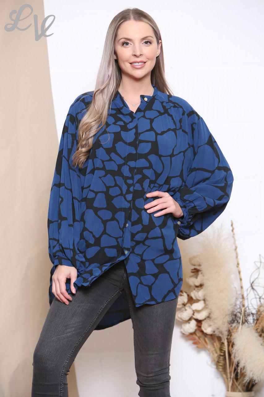 Dames Top met Giraffeprint Navy