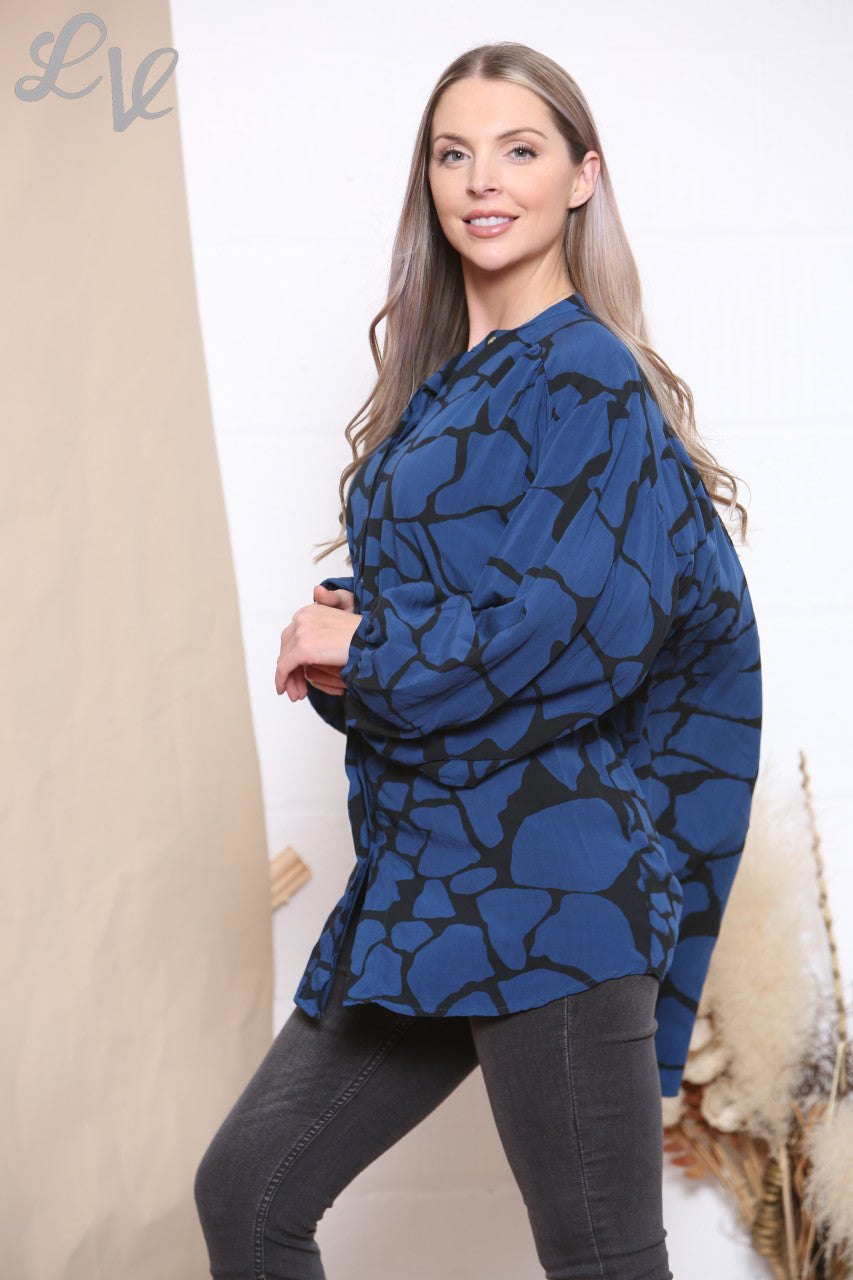 Dames Top met Giraffeprint Navy