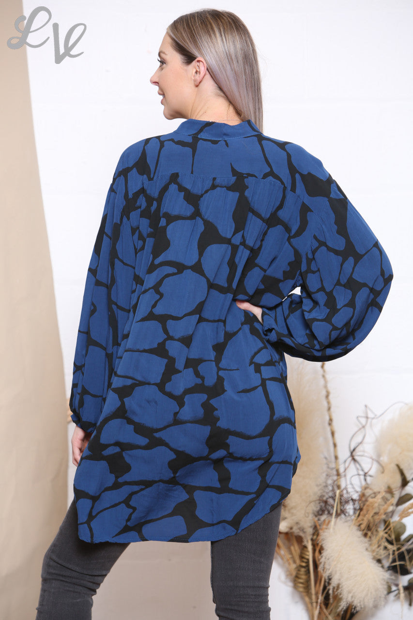 Dames Top met Giraffeprint Navy