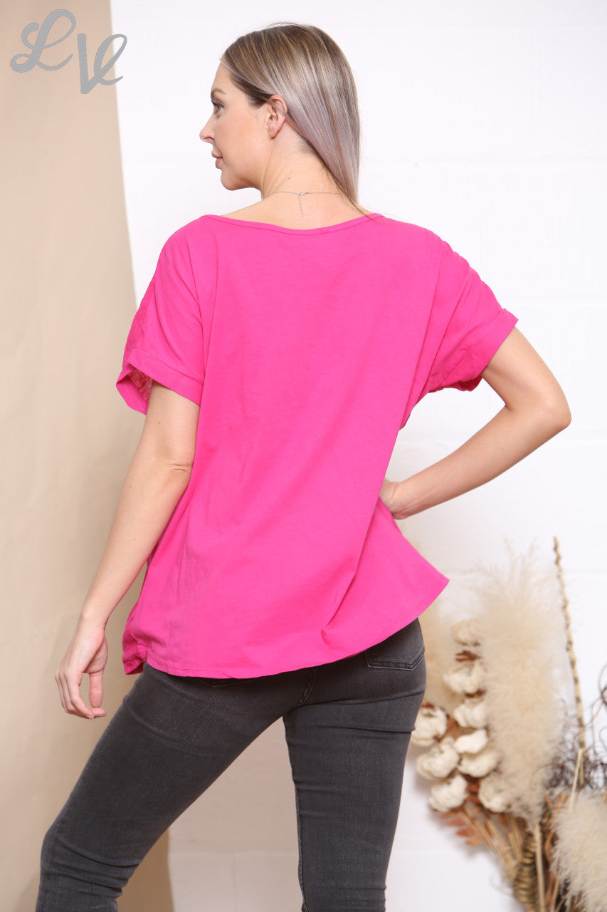 Dames pailletten top met hartjesmotief Cerise
