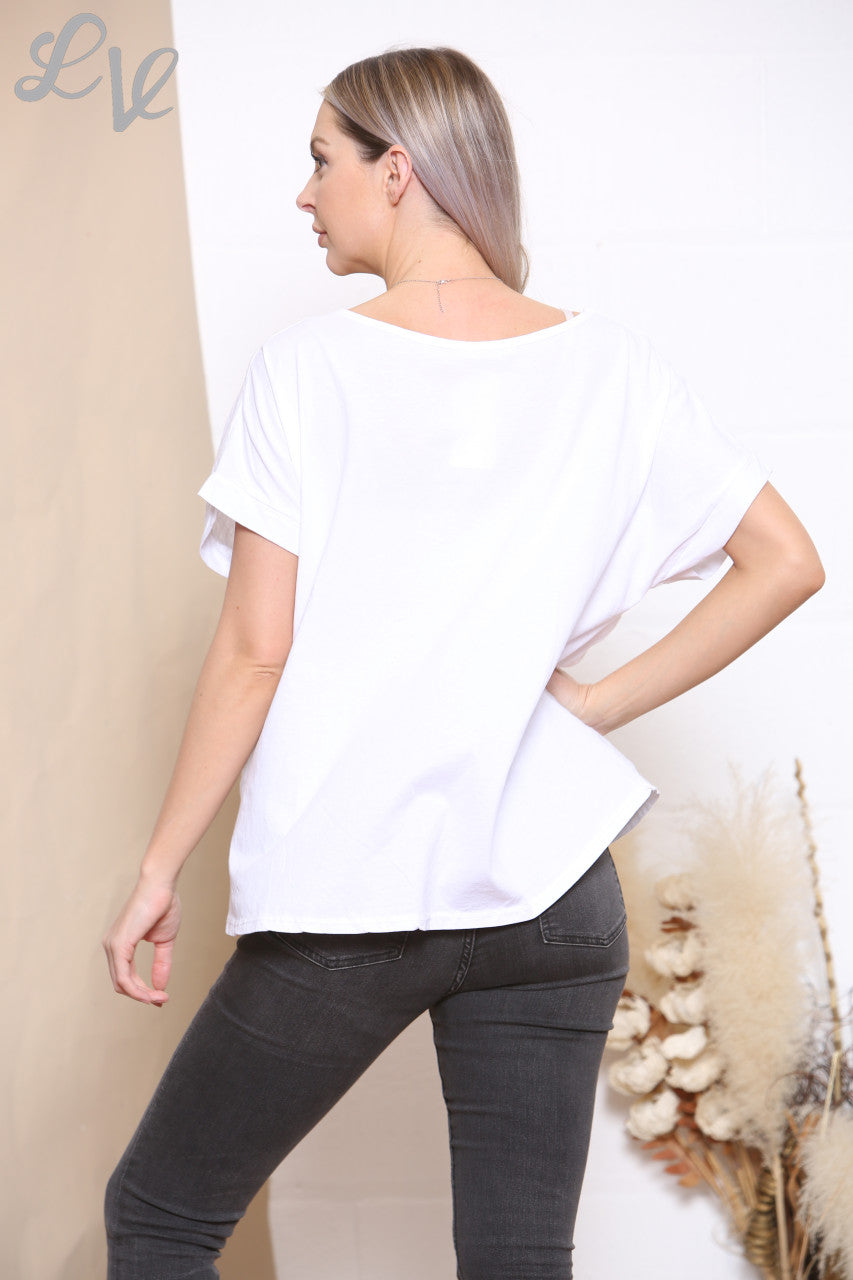 Dames Sequin Hart Cluster Top Wit