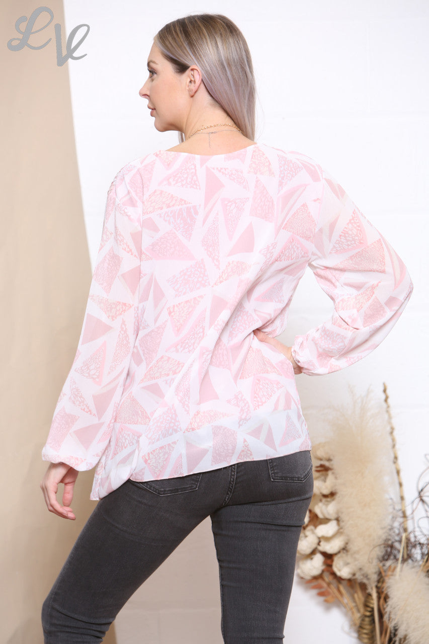 Dames Blouse met Plooien en Diamantprint Stoffig Roze