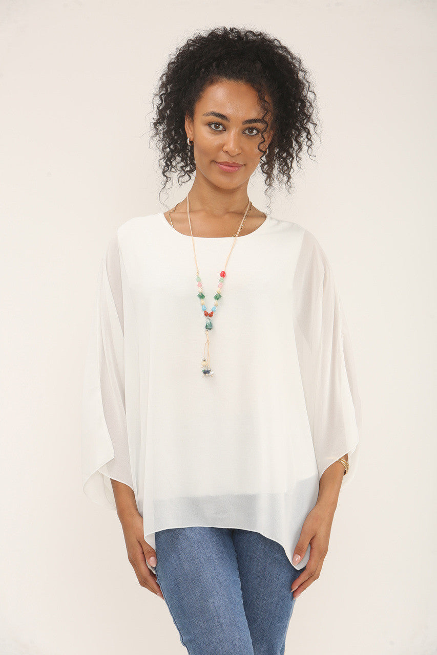 BATWING BLOUSE MET KETTING - CRÈME