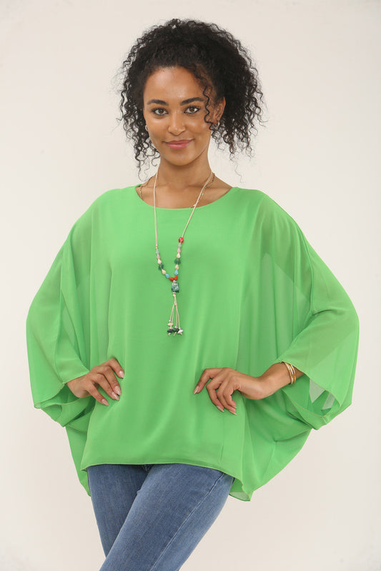 BATWING BLOUSE WITH NECKLACE - PARAKEET GREEN