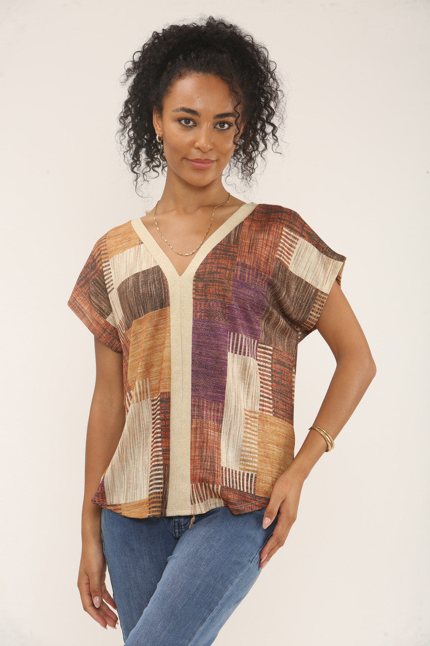 PATCHWORK LUREX PRINT TOP - PAARS/BRUIN MIX