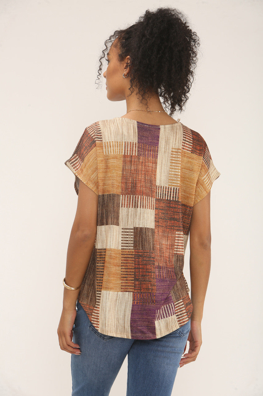 PATCHWORK LUREX PRINT TOP - PAARS/BRUIN MIX