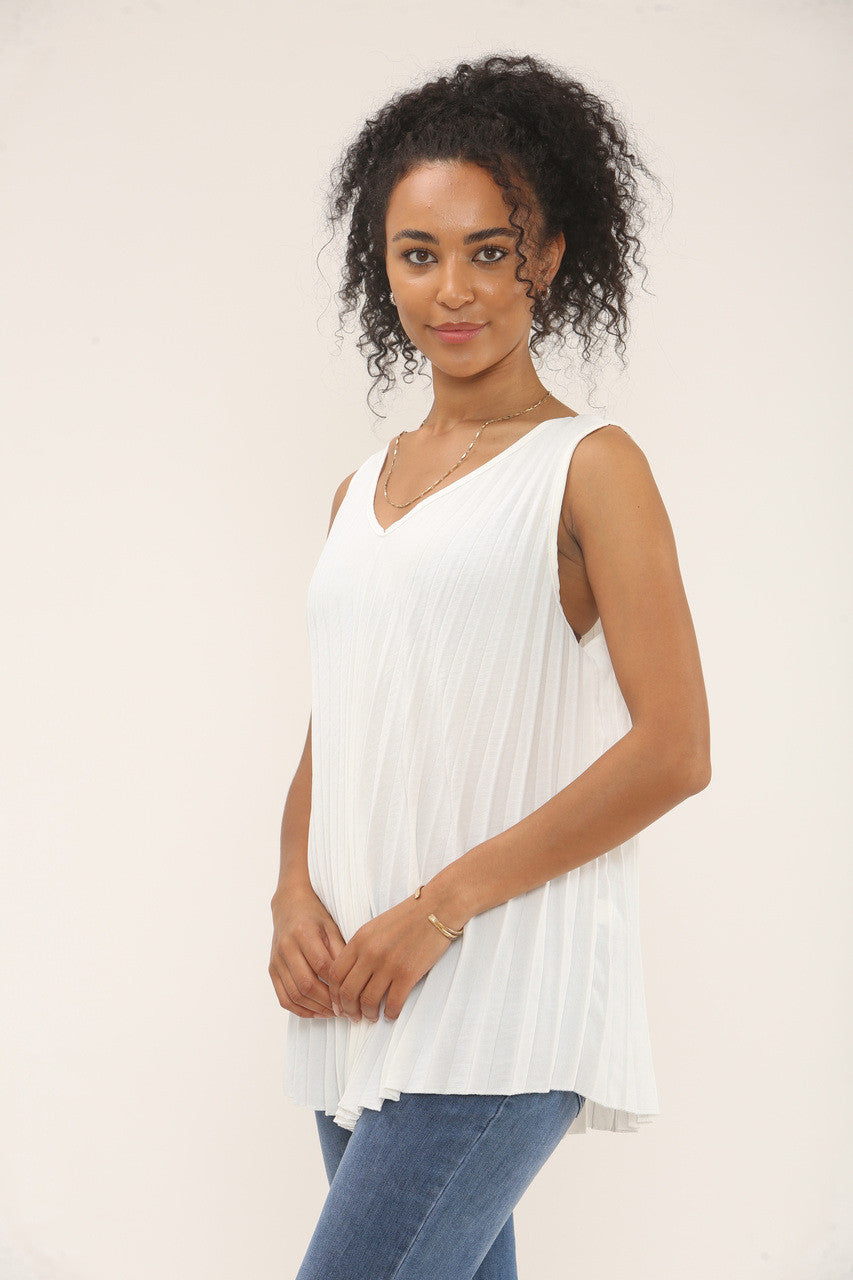 GEPLOOIDE V-HALS MOUWLOZE TOP - WIT