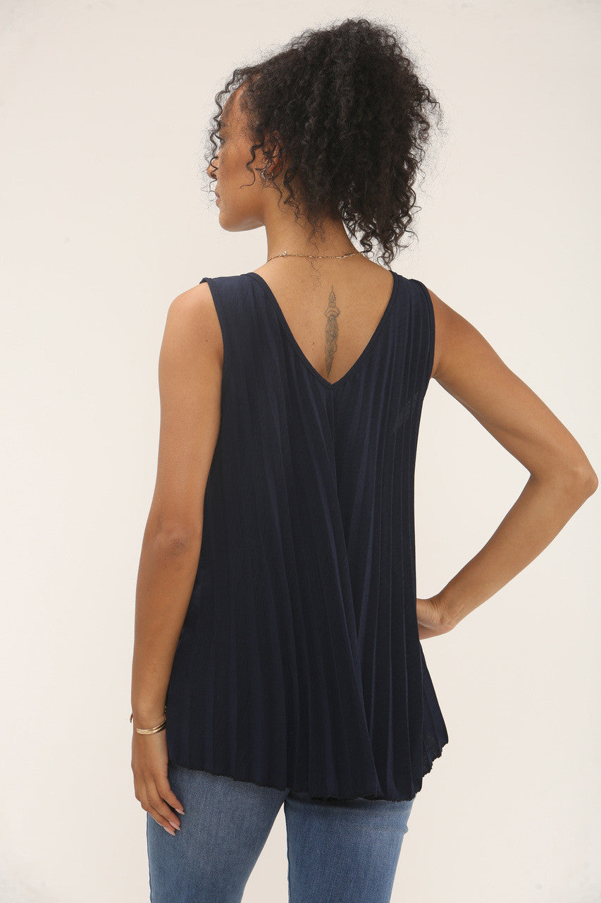 GEPLOOIDE TOP MET V-HALS - NAVY