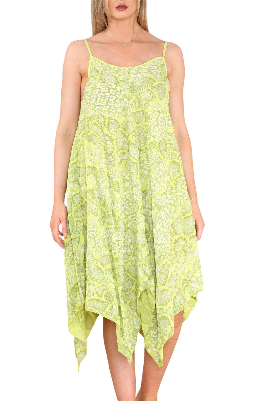Ladies Animal Mix Print Strappy Dress Lime