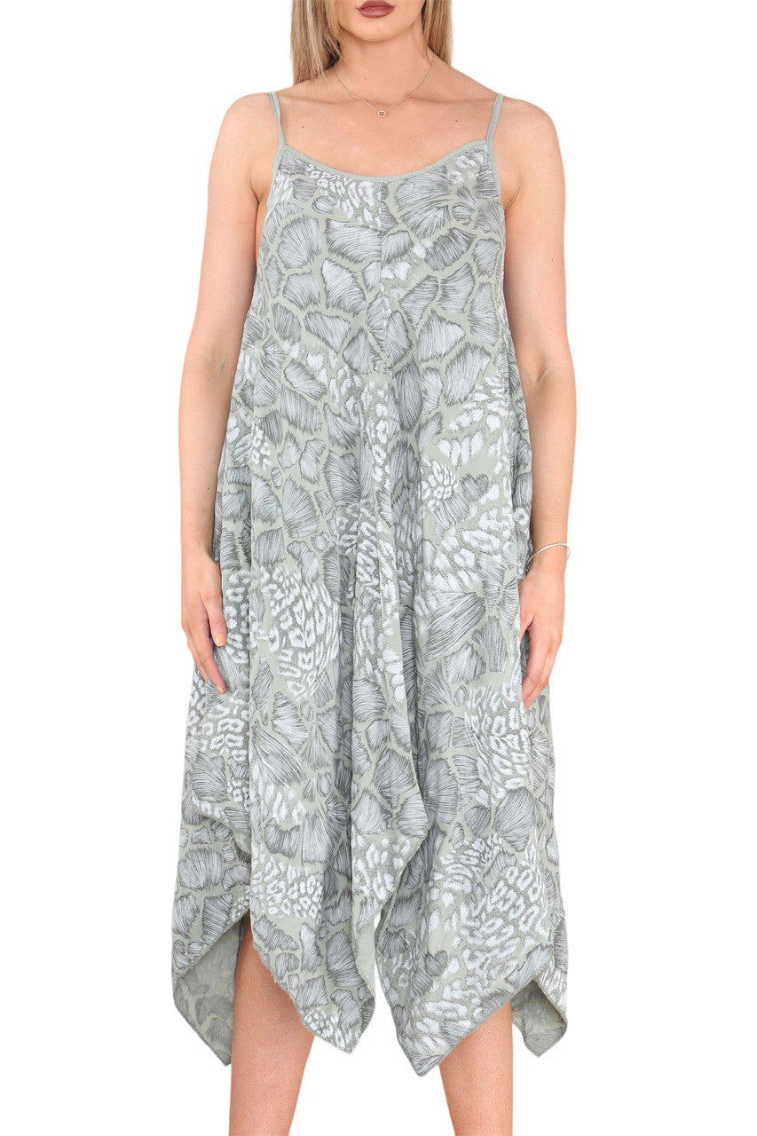 Ladies Animal Mix Print Strappy Dress Khaki