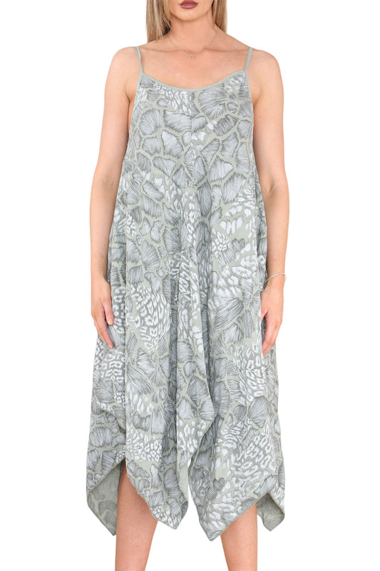 Ladies Animal Mix Print Strappy Dress Khaki