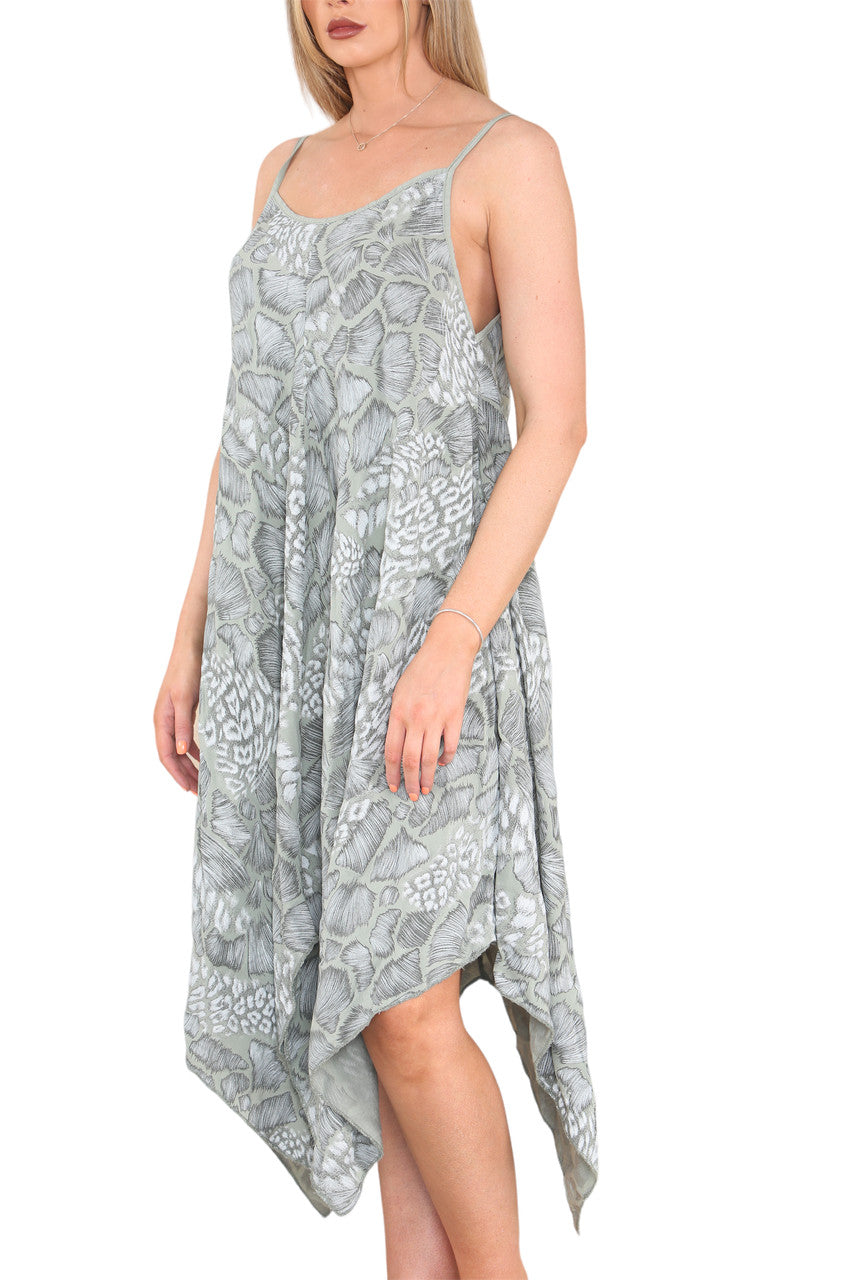 Ladies Animal Mix Print Strappy Dress Khaki