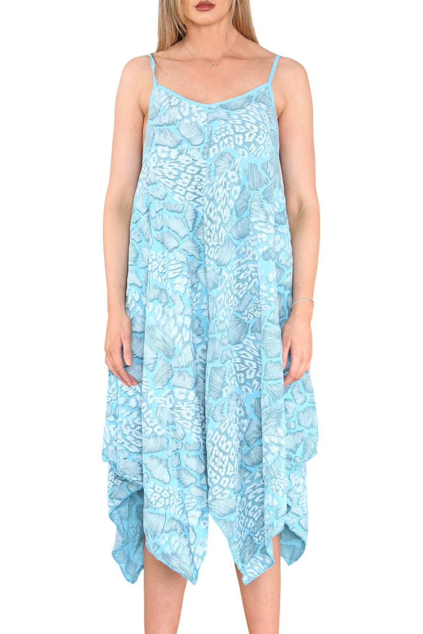 Ladies Animal Mix Print Strappy Dress Turquoise