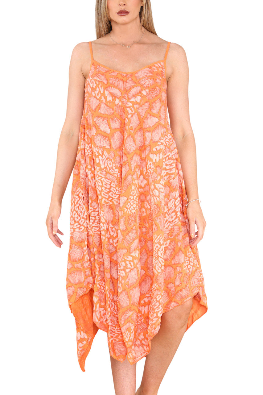 Ladies Animal Mix Print Strappy Dress Orange