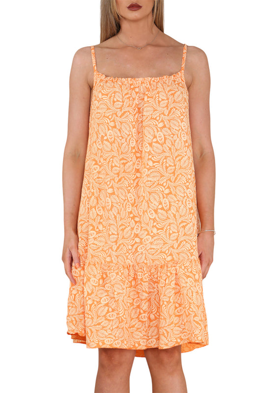 Ladies Paisley Print Strappy Dress Orange