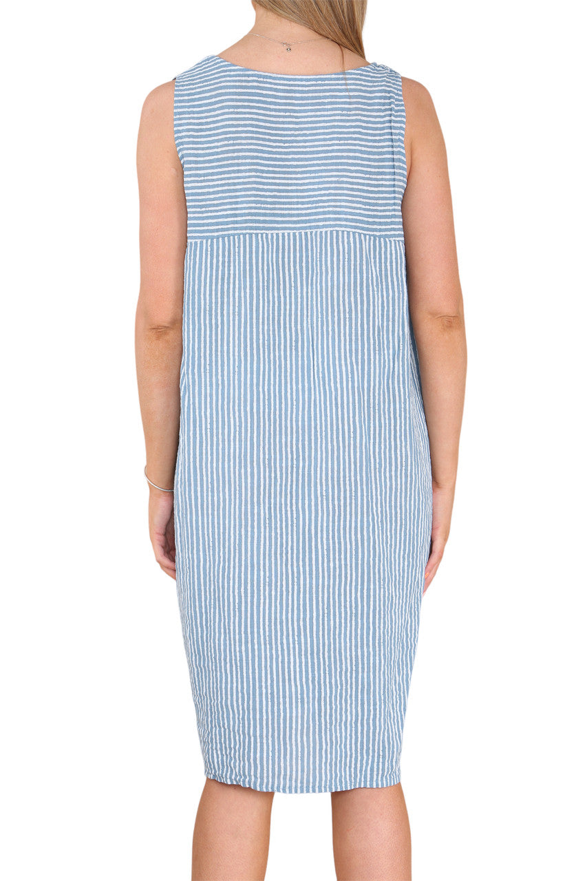Ladies Stripe Pinafore Style Sleeveless Dress Denim