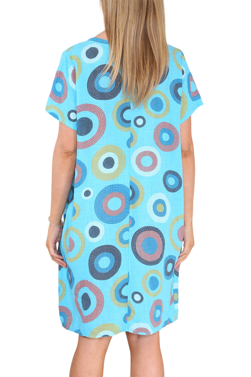 Ladies Circle Mix Print Tunic Dress Turquoise