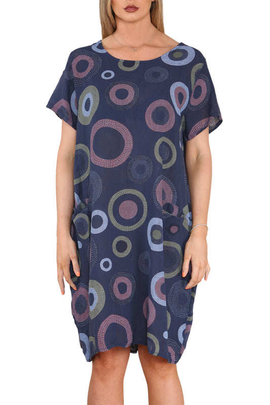 Ladies Circle Mix Print Tuniekjurk Marine