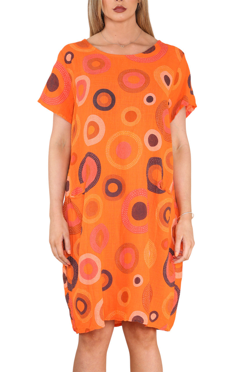 Ladies Circle Mix Print Tunic Dress Orange