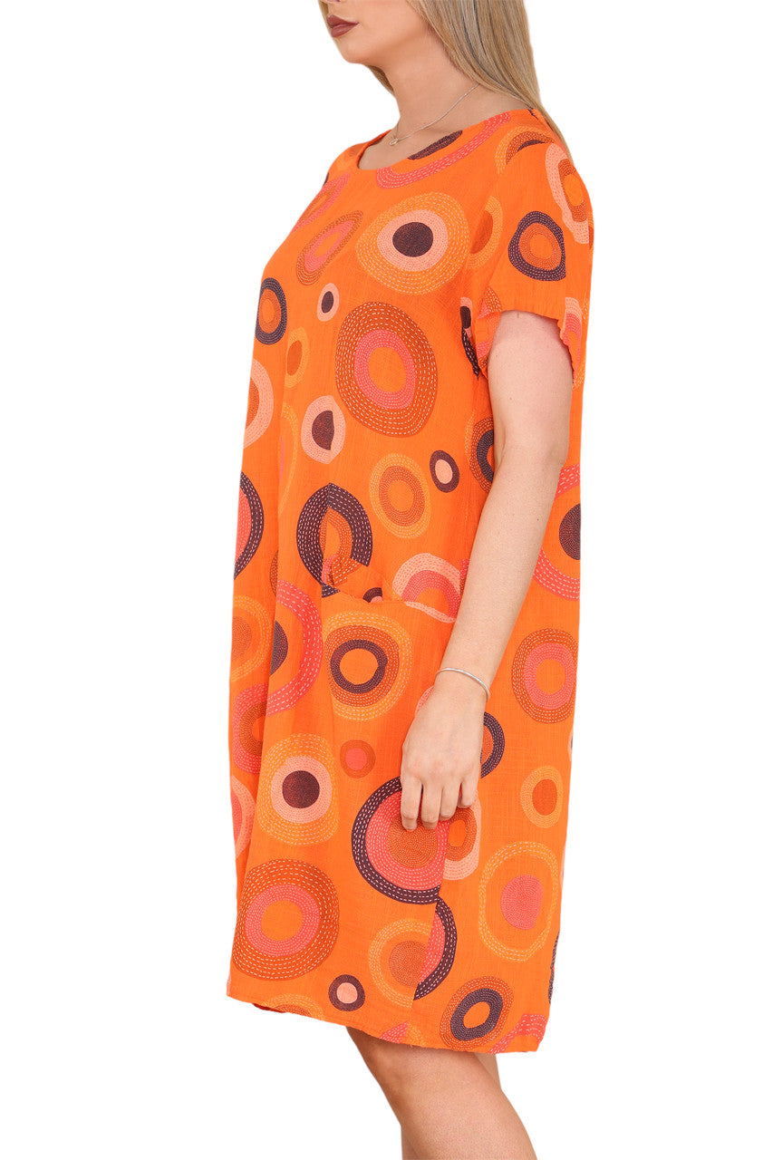 Ladies Circle Mix Print Tunic Dress Orange