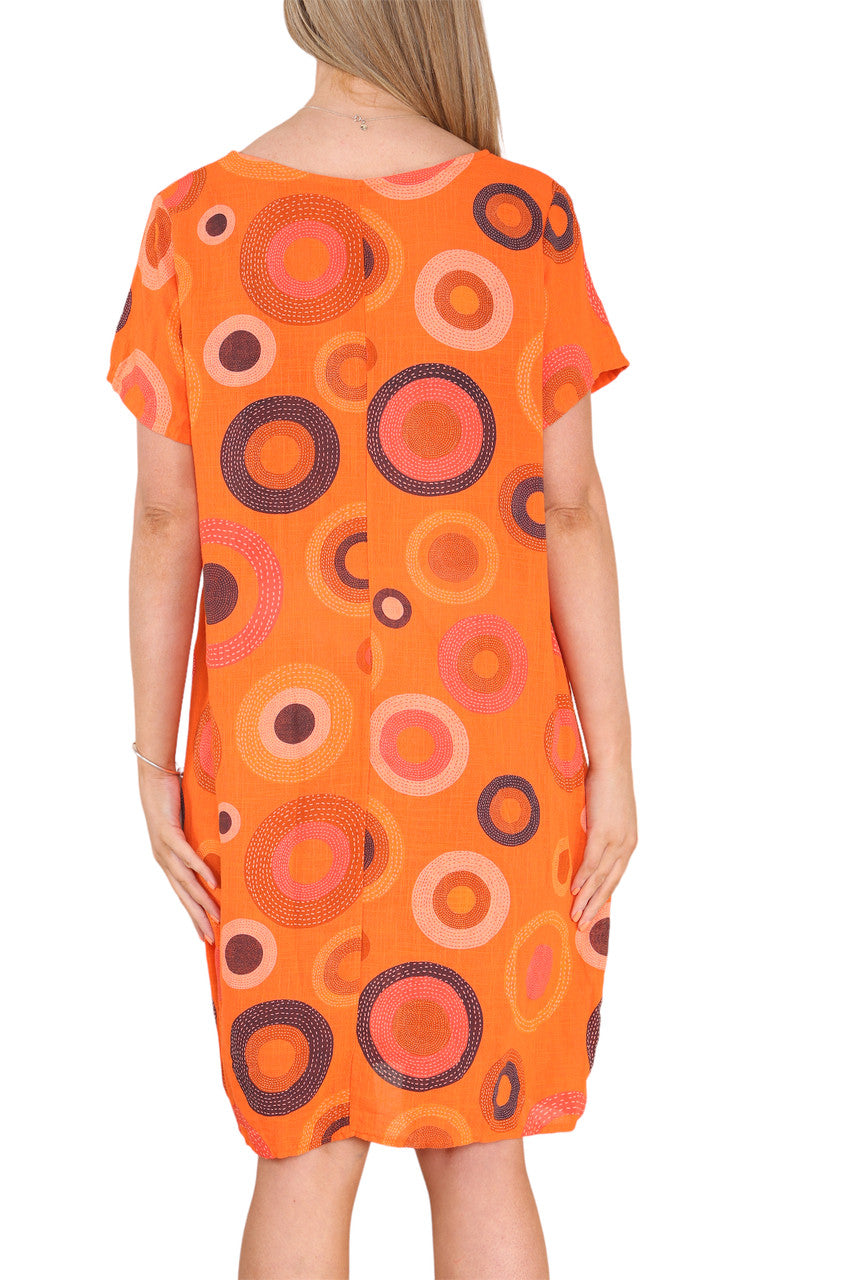 Ladies Circle Mix Print Tunic Dress Orange