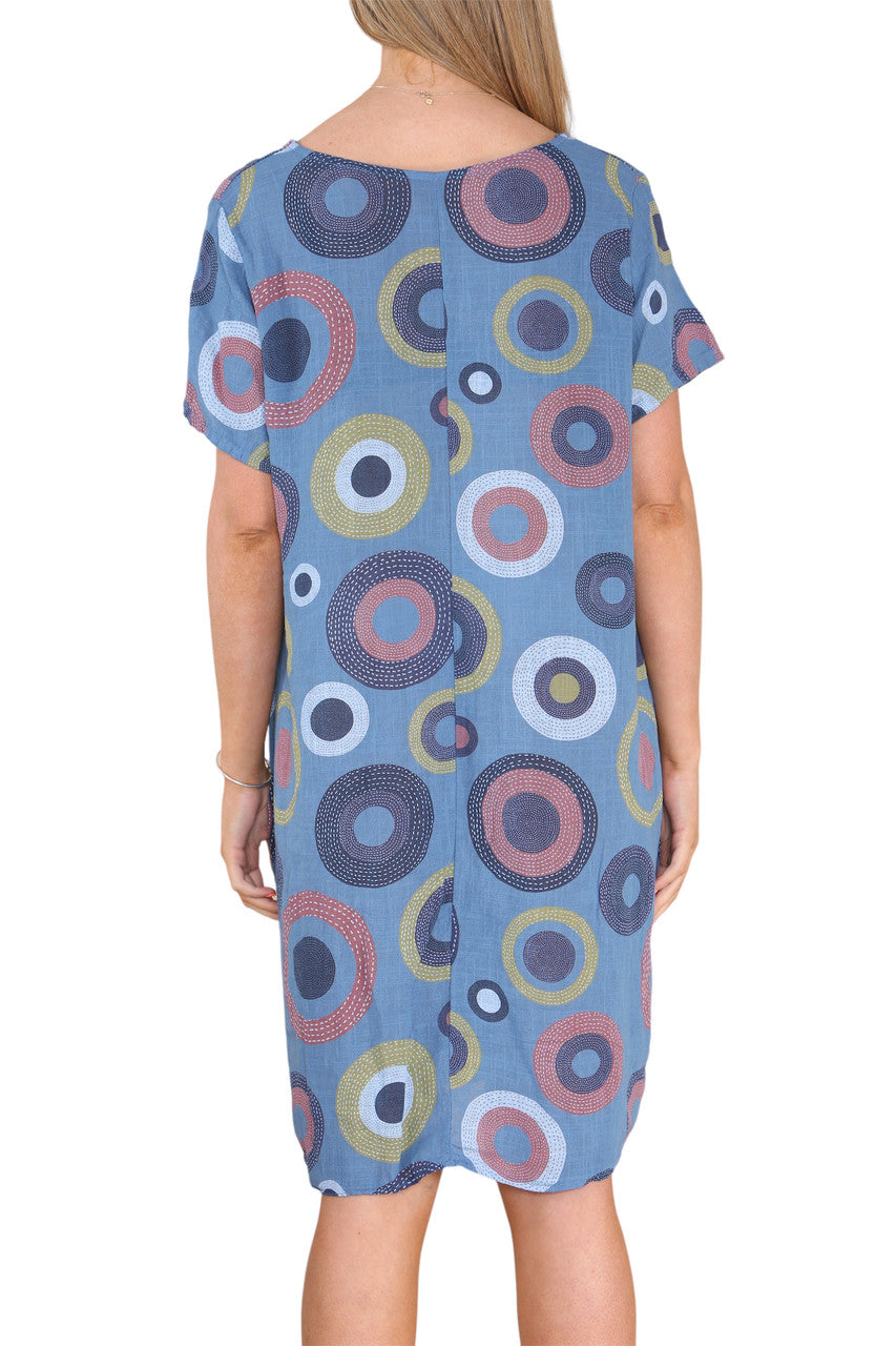 Ladies Circle Mix Print Tunic Dress Denim
