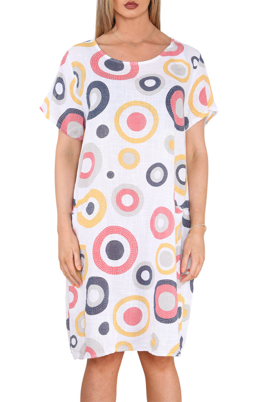 Dames Circle Mix Print Tuniekjurk Wit