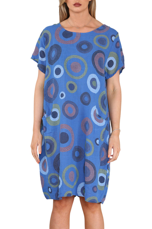 Ladies Circle Tuniekjurk met Gemengde Print Koningsblauw