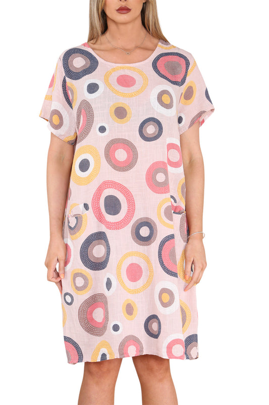 Ladies Circle Tuniekjurk met Gemengde Print Dusty Roze