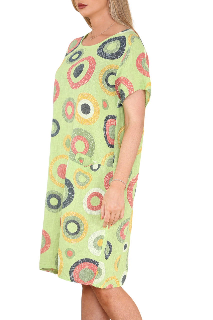 Ladies Circle Mix Print Tunic Dress Lime