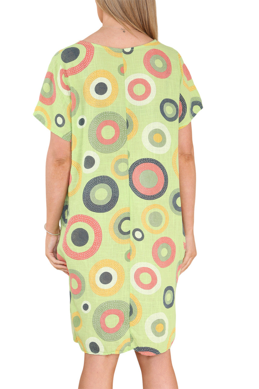 Ladies Circle Mix Print Tunic Dress Lime