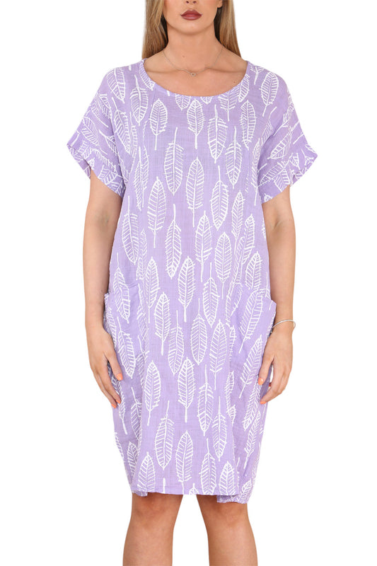 Dames Tuniekjurk met Bladskeletprint Lila