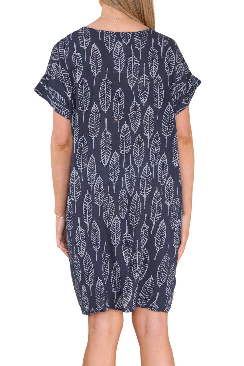 Dames Tuniekjurk met Bladskeletprint Marine