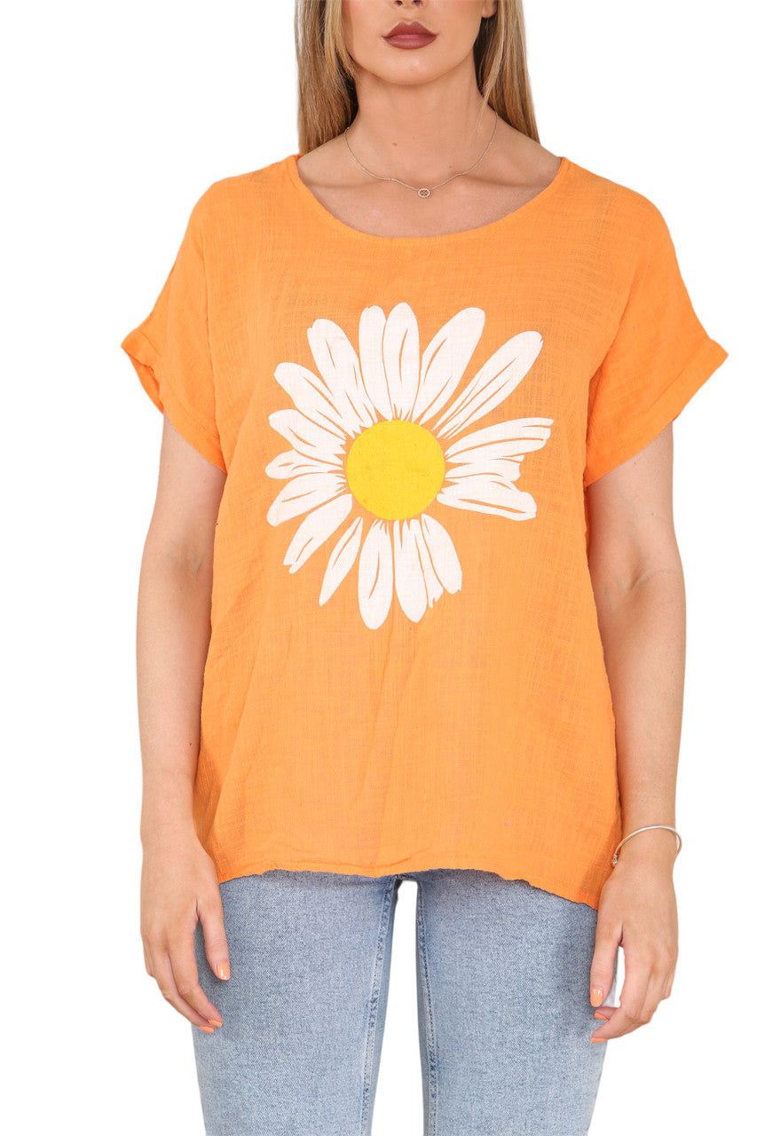 Ladies Daisy Flower Top Orange