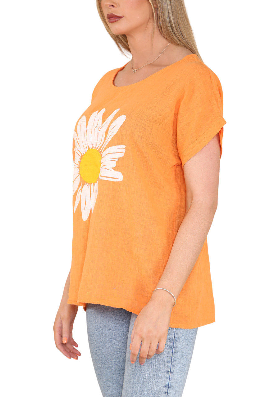 Ladies Daisy Flower Top Orange