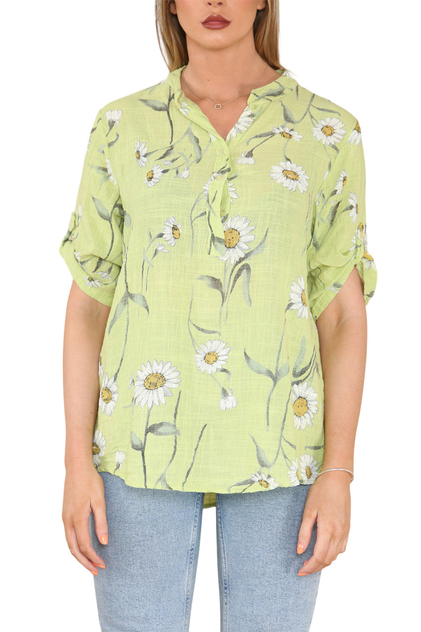 DAISY BLOEMENMIX GRANDAD OVERHEMD BLOUSE LIMOEN