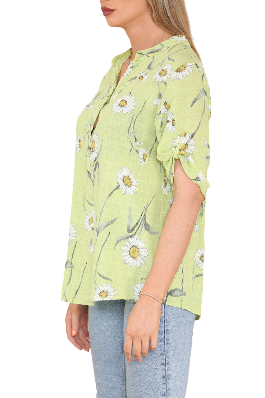 DAISY BLOEMENMIX GRANDAD OVERHEMD BLOUSE LIMOEN