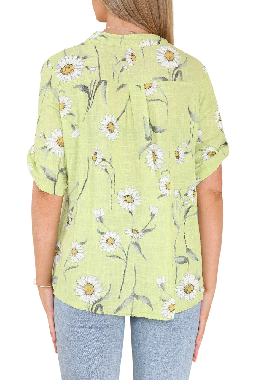 DAISY BLOEMENMIX GRANDAD OVERHEMD BLOUSE LIMOEN