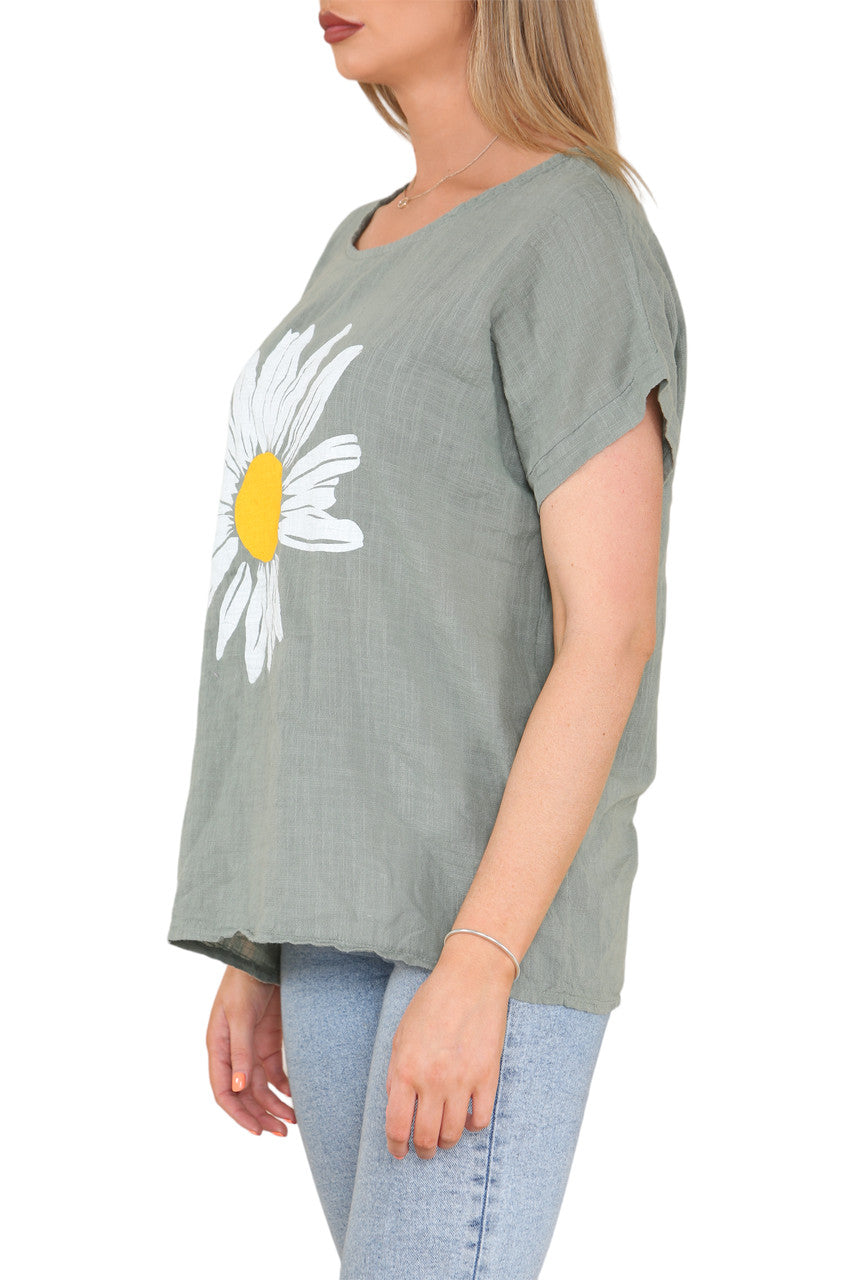 DAISY FLOWER GRAPHIC TOP KHAKI