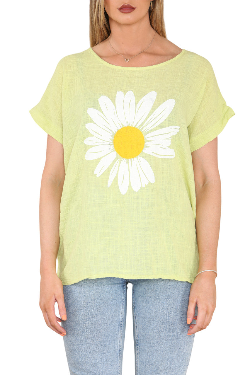 Ladies Daisy Flower Top Lime