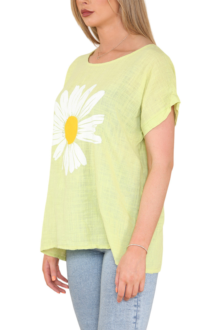 Ladies Daisy Flower Top Lime