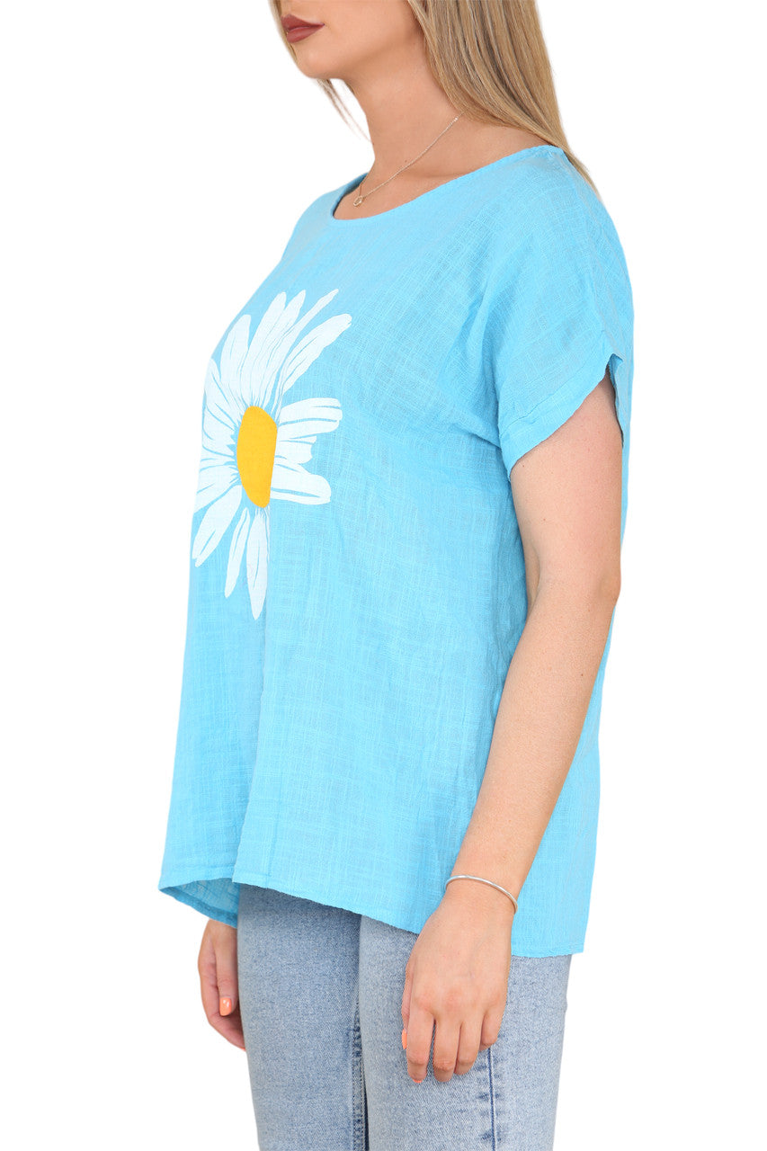 DAISY FLOWER GRAPHIC TOP TURQUOISE