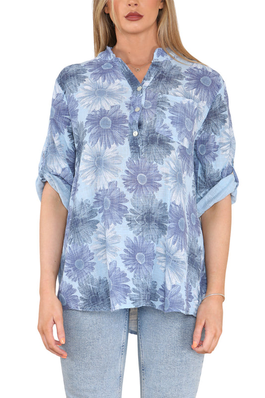ZONNEBLOEM PRINT OPA-OVERHEMD DENIM