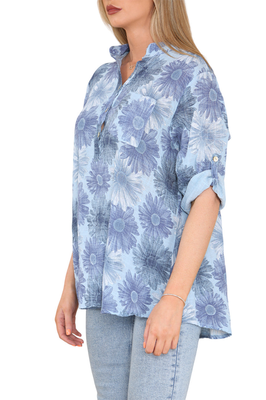 ZONNEBLOEM PRINT OPA-OVERHEMD DENIM