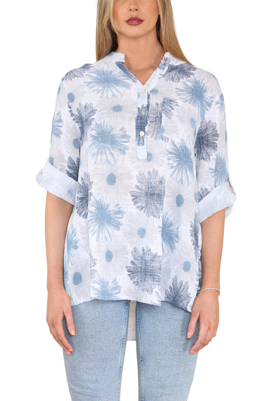 ZONNEBLOEM PRINT OPA-OVERHEMD WIT