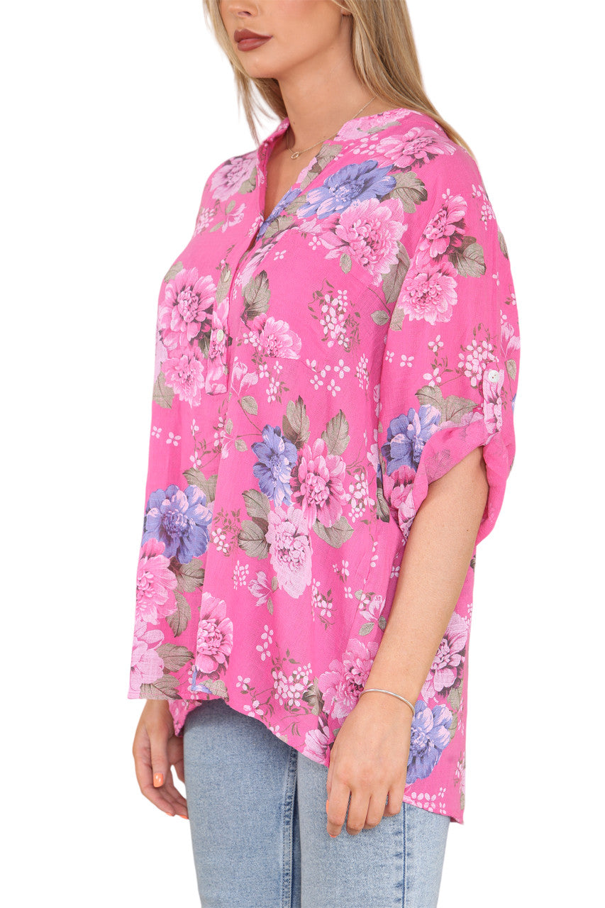 OVERHEMD MET GROTE BLOEMENPRINT EN PAEONIA IN CERISE