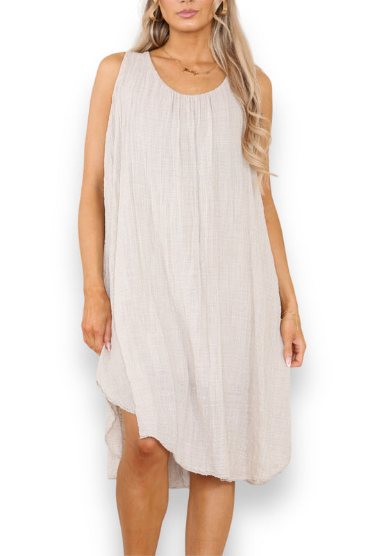 Ladies Plain Sleeveless Tunic Dress Stone
